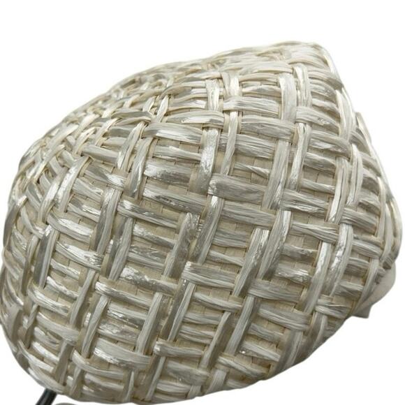 Vintage 1960s White Raffia Pillbox Hat Rhinestone Bow Union Label main image 6